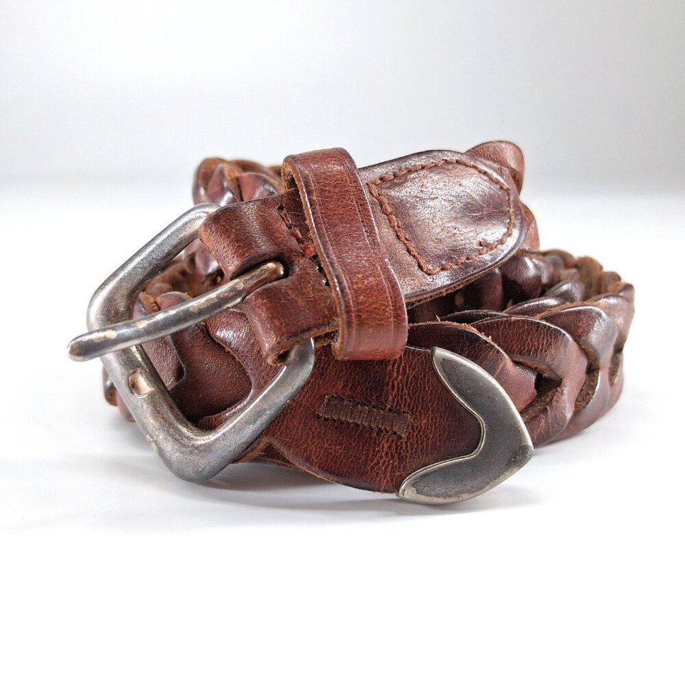 Vintage Genuine Leather Braided Belt Brown Western Distressed 1 Inch Wide XL 48
